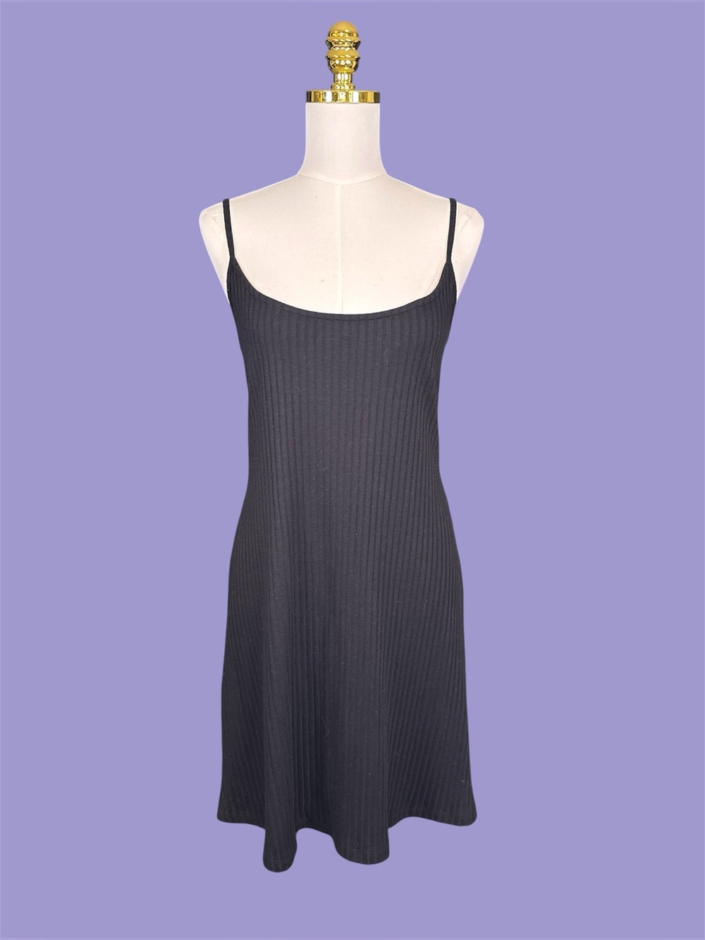 ASOS design Black Cami Spaghetti Straps Ribbed Mini Knit Basic Capsule LBD Dress